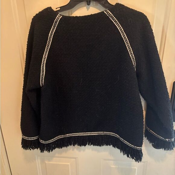 Anthropologie Moon River Black Crew Neck Sweater with Fringe Detail size L - Picture 4 of 5